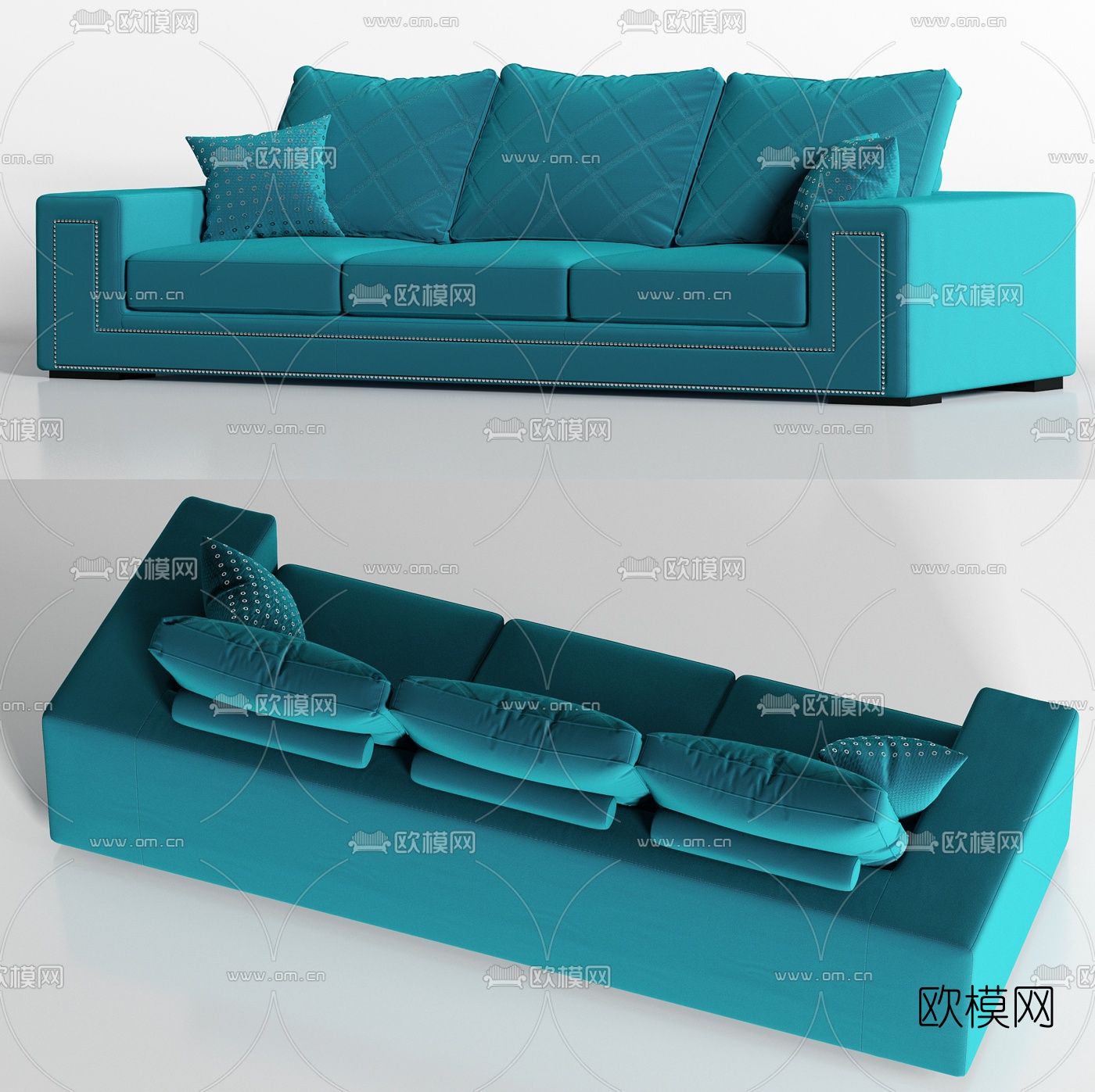 靛蓝色布艺沙发3D模型（OBJ,FBX,MAX） - 云瑞设计