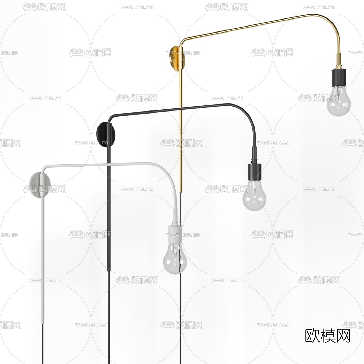 工业风金属灯泡壁灯3d模型下载（渲染图2）