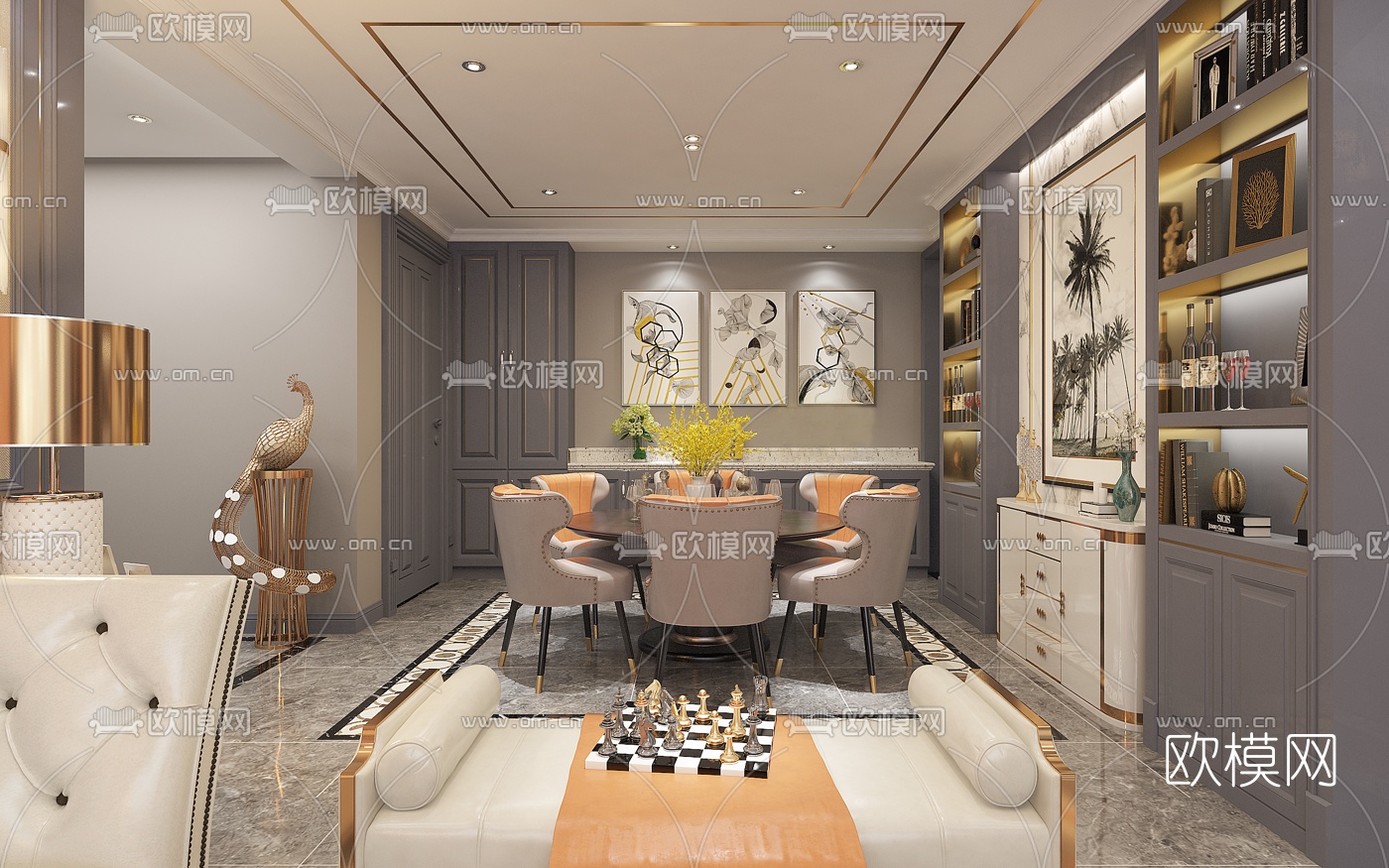 现代客厅餐厅免费3d模型