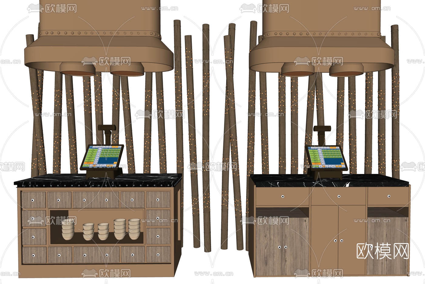 工业风餐饮店备餐柜su模型下载