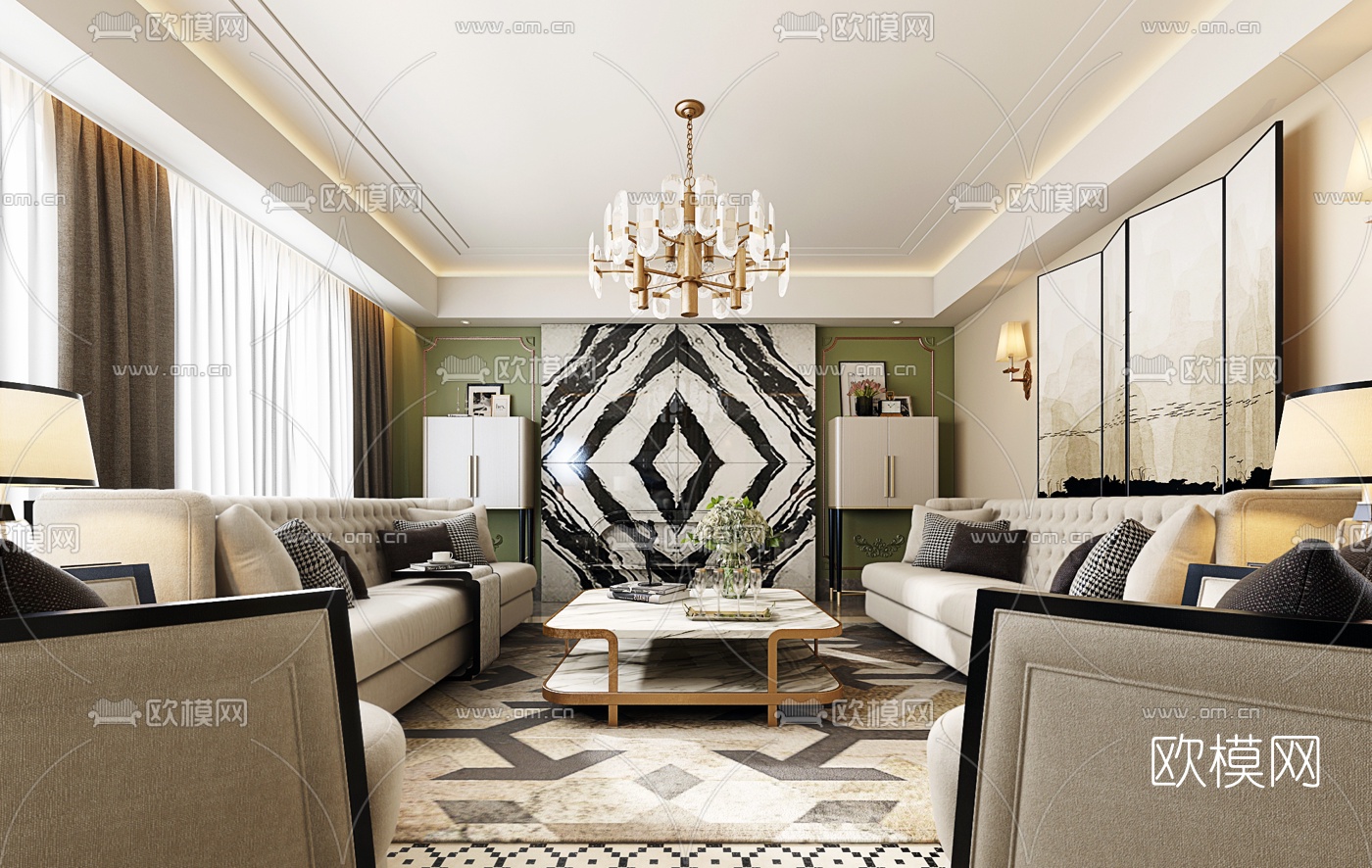 后现代客厅3D模型下载（渲染图2）