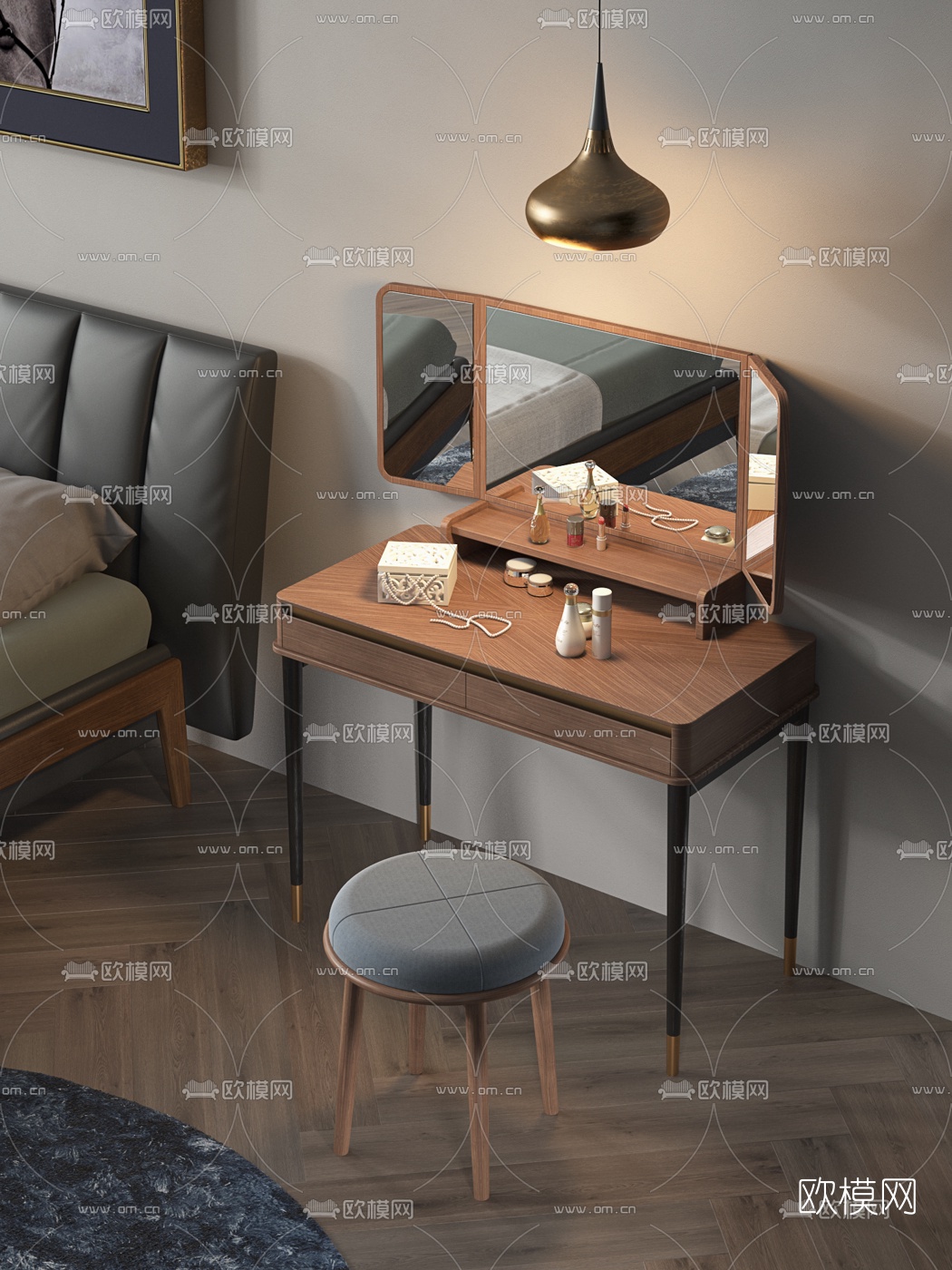 现代实木梳妆台3d模型