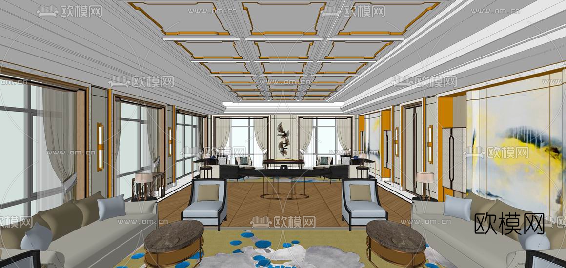 新中式会客厅su模型下载（渲染图7）