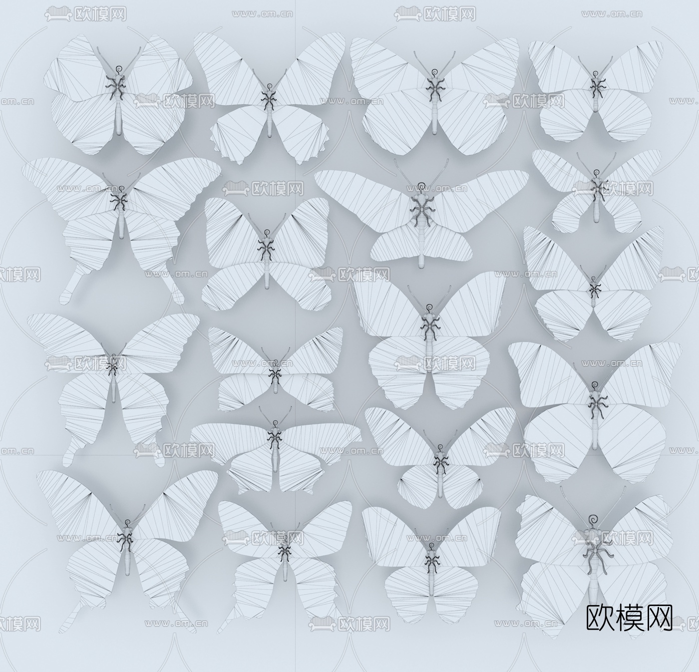 现代蝴蝶组合3d模型下载（渲染图1）
