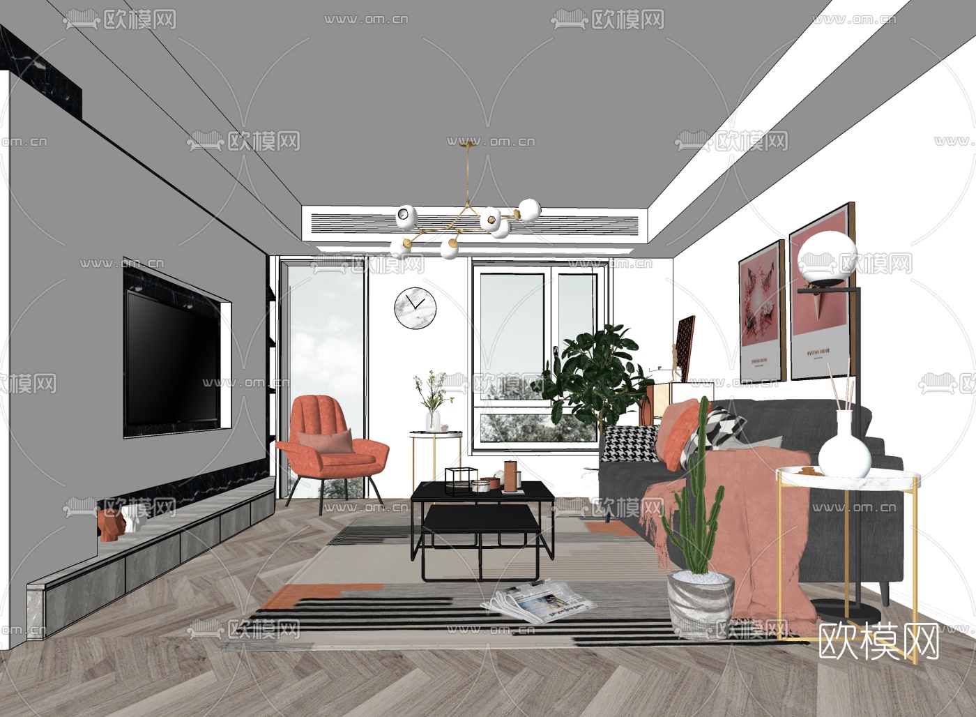 北欧客厅su模型下载（渲染图2）