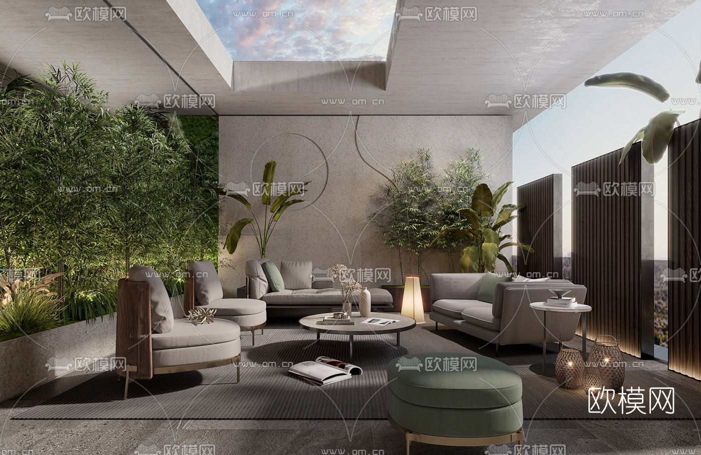 现代Minotti休闲阳台3d模型下载（渲染图1）