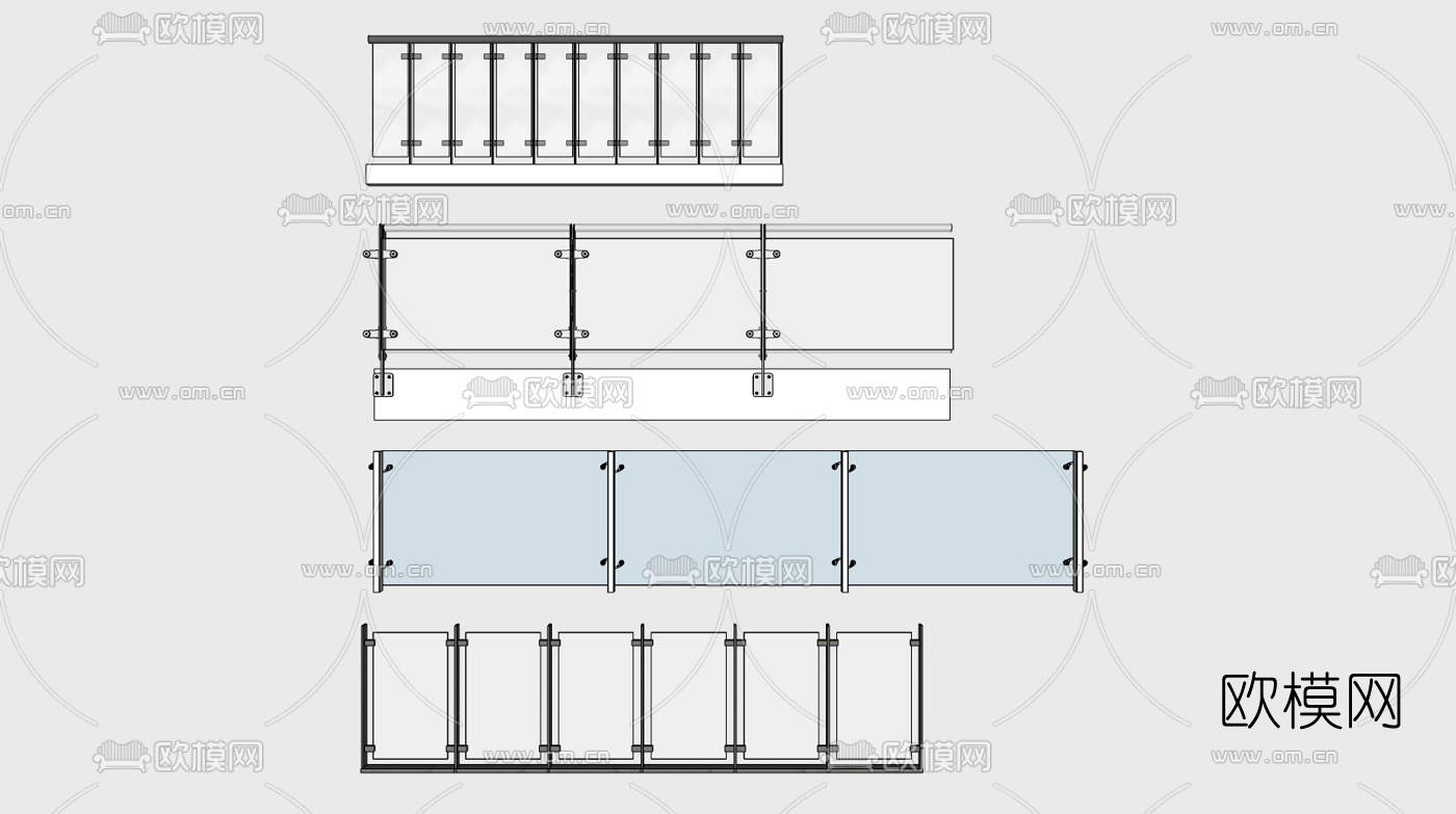 现代阳台玻璃栏杆su模型