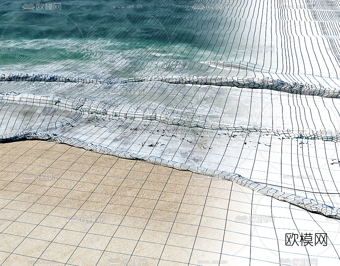 现代海滩海浪景观3d模型