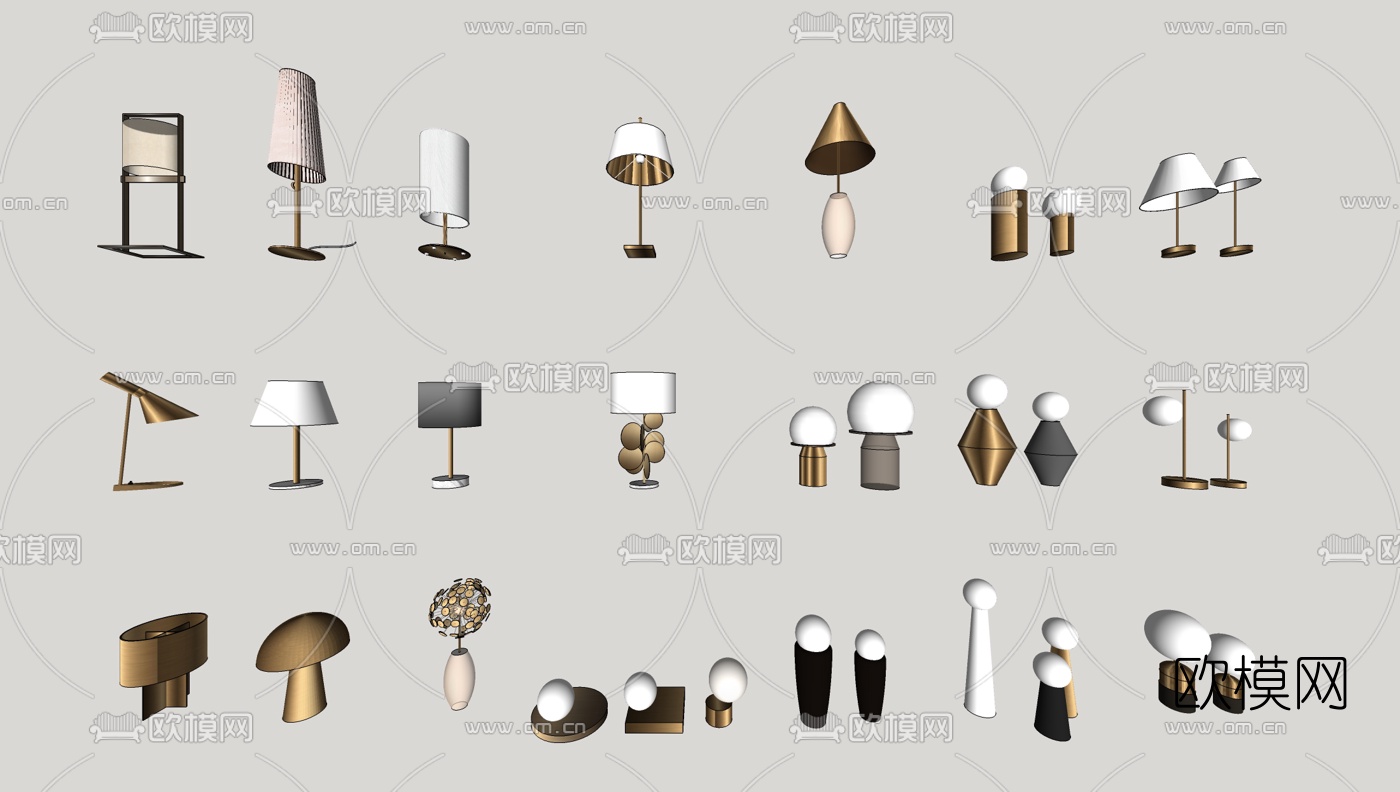 现代轻奢台灯组合su模型下载
