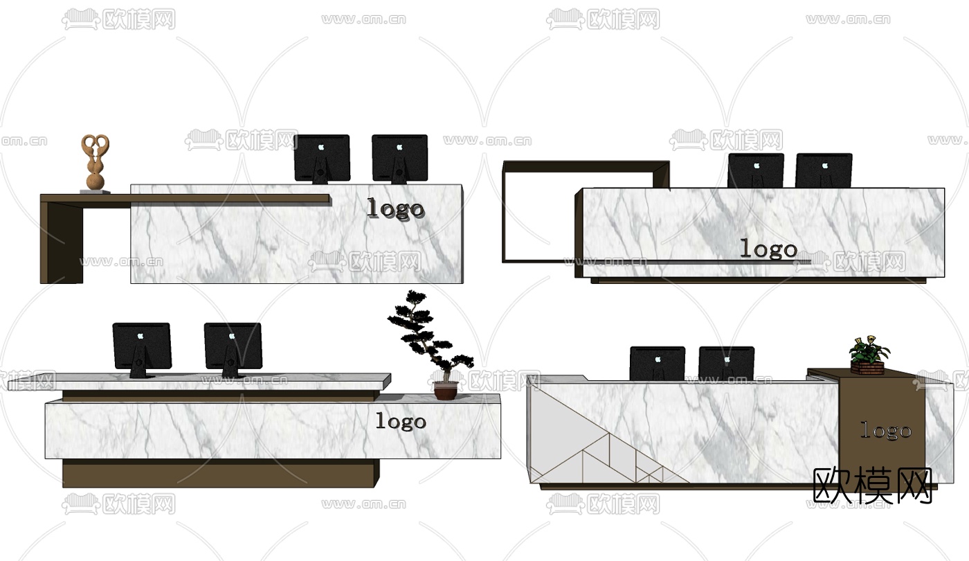 中式接待台组合su模型下载（渲染图2）