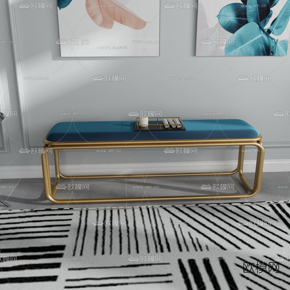 现代轻奢床尾凳3d模型下载