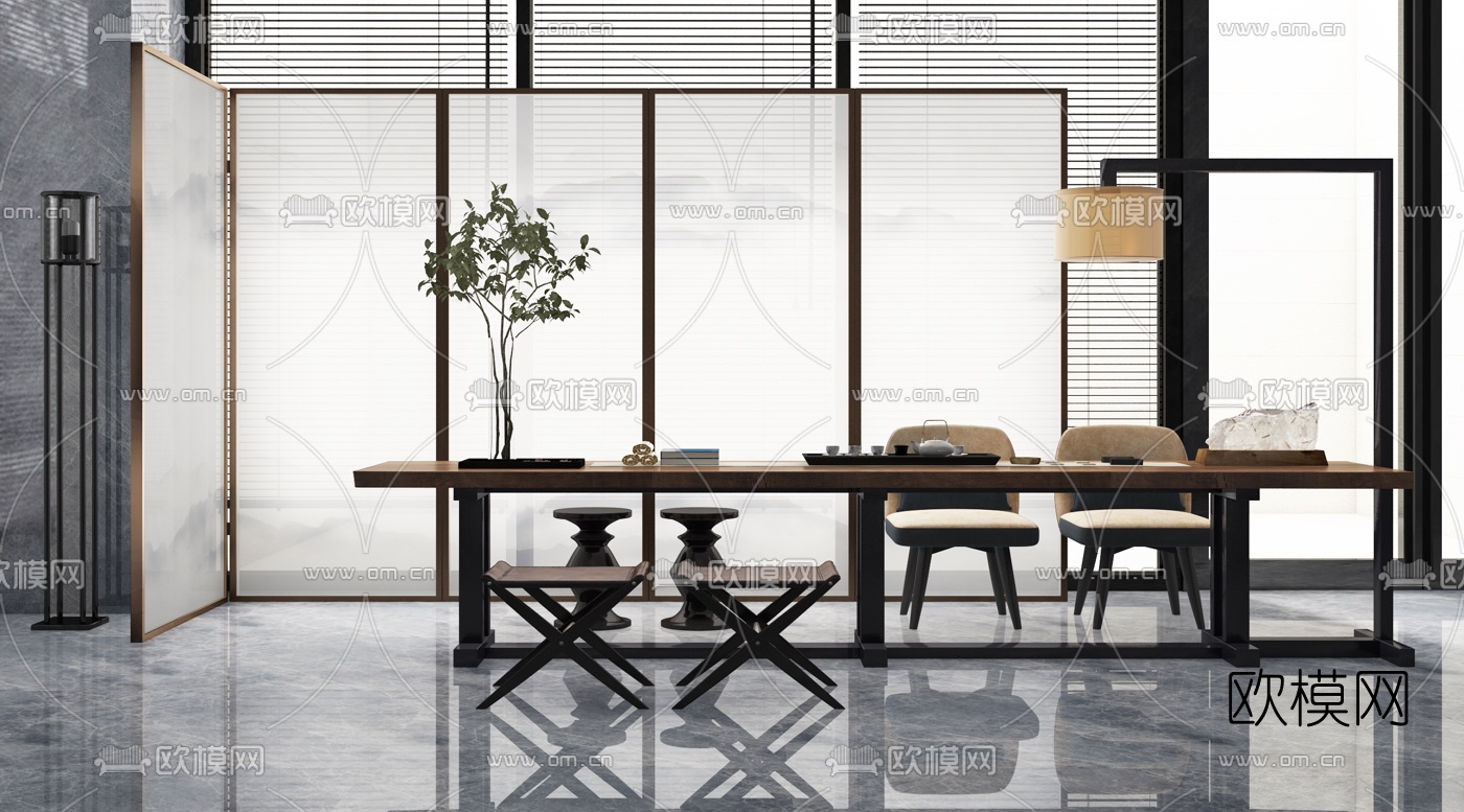 矩阵纵横 新中式泡茶桌椅组合3D模型下载