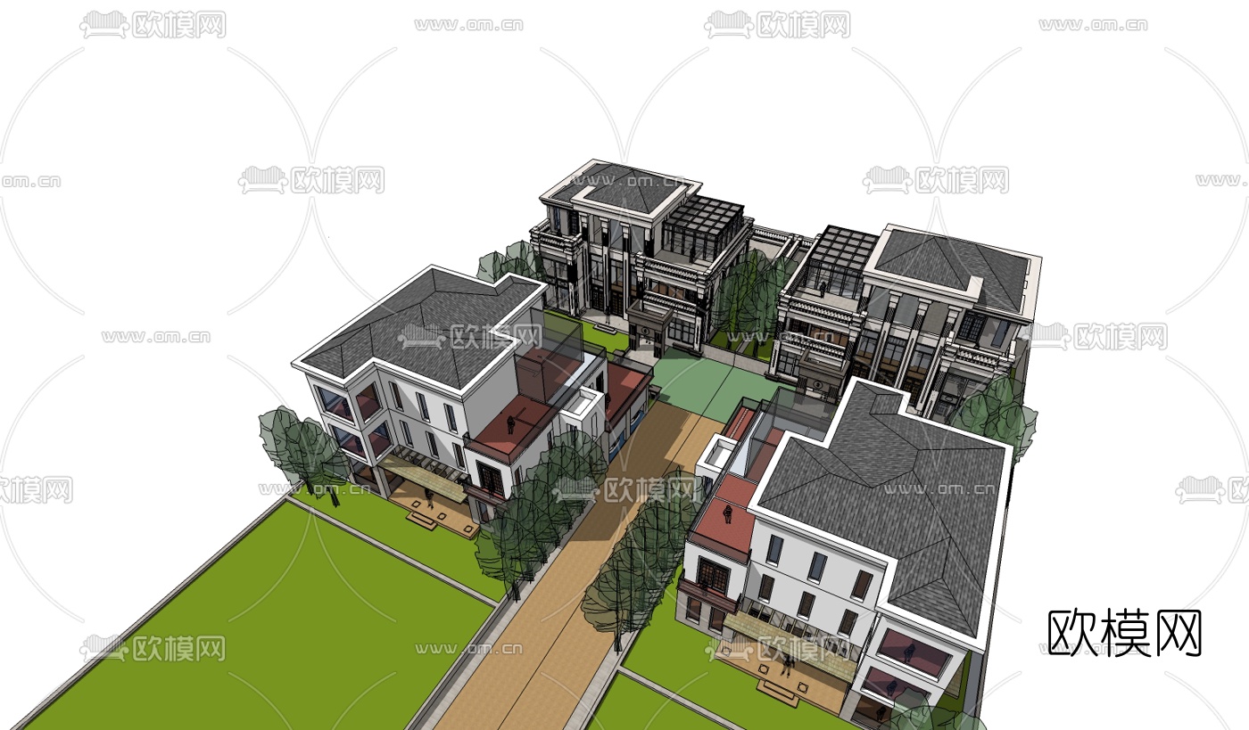 新古典独栋别墅su模型下载（渲染图2）