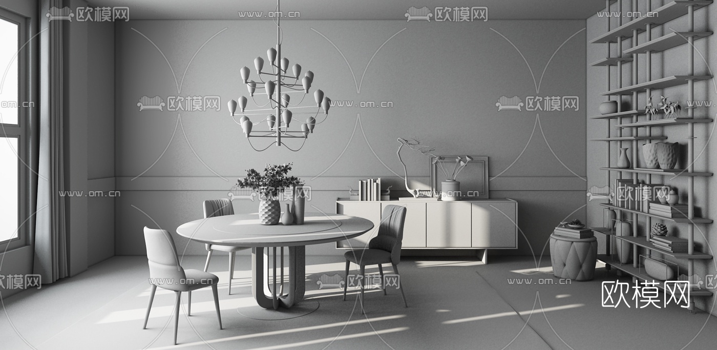 意大利CAPPELLINI品牌 现代圆形餐桌椅3D模型下载（渲染图2）