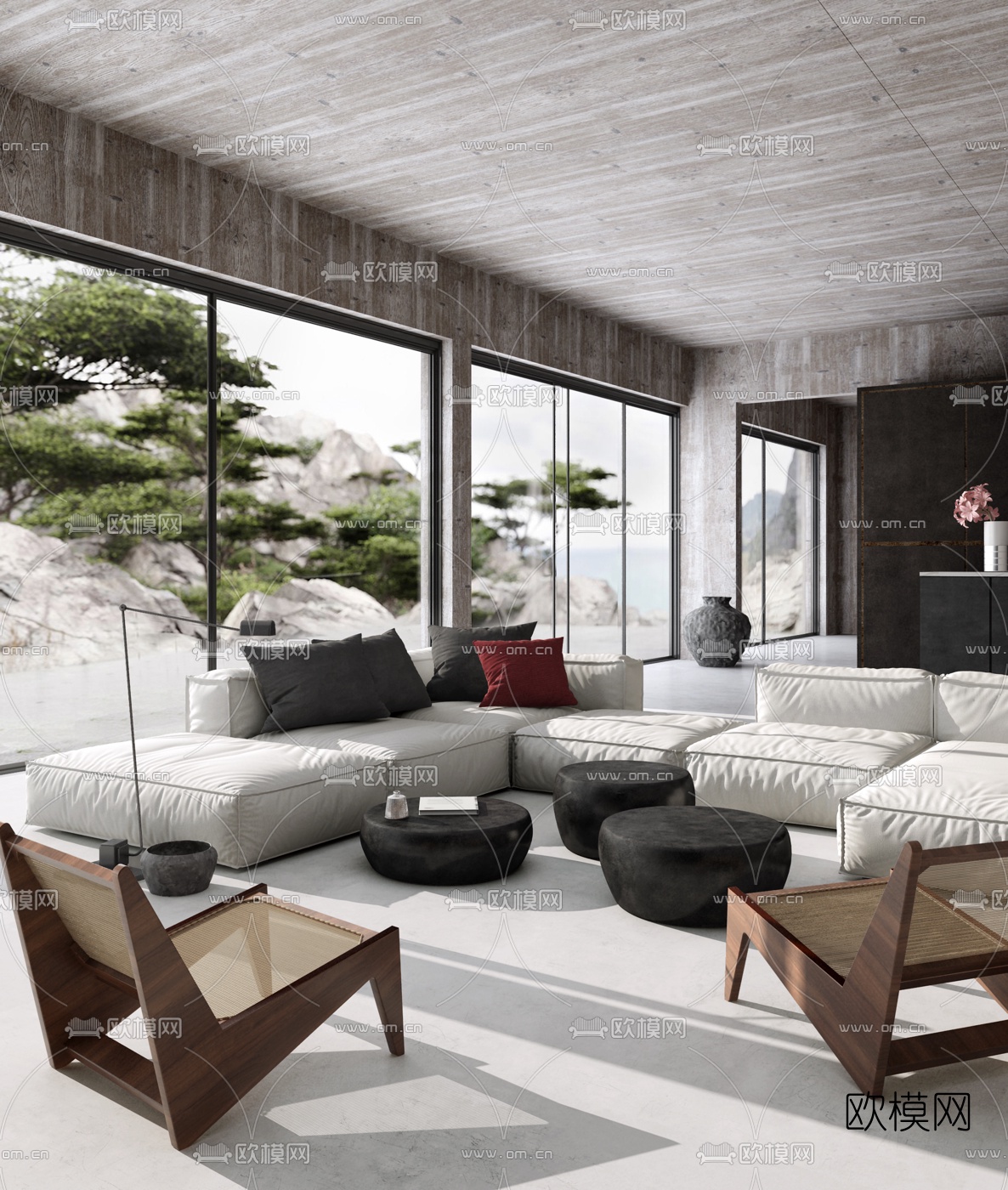 现代休闲客厅3d模型下载（渲染图1）