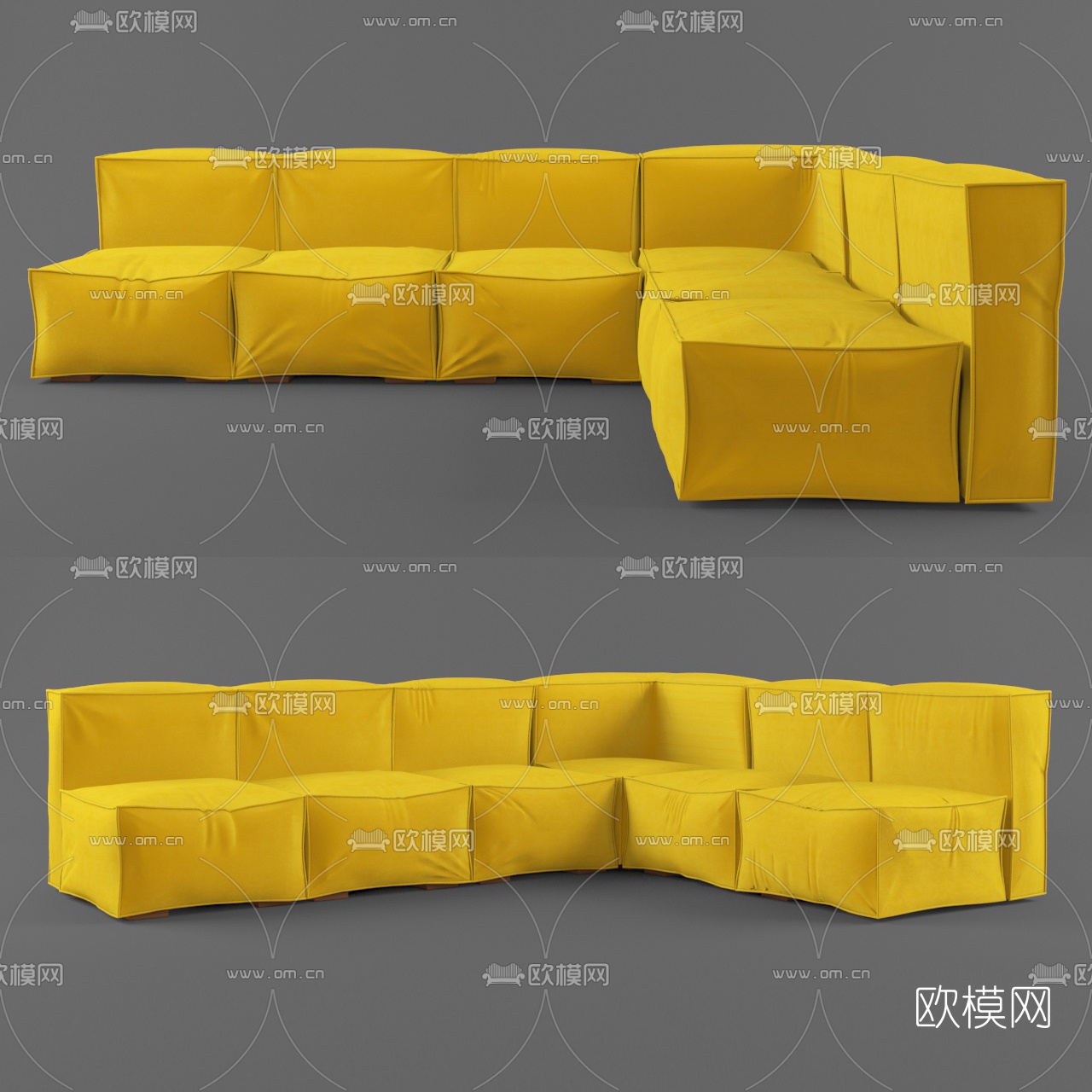 北欧拐角多人沙发3d模型下载（渲染图1）