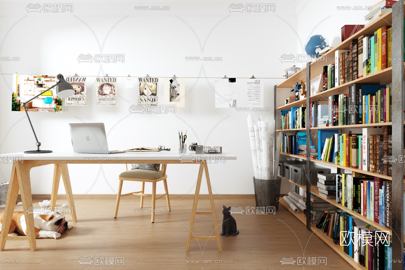 北欧书架书桌椅3d模型