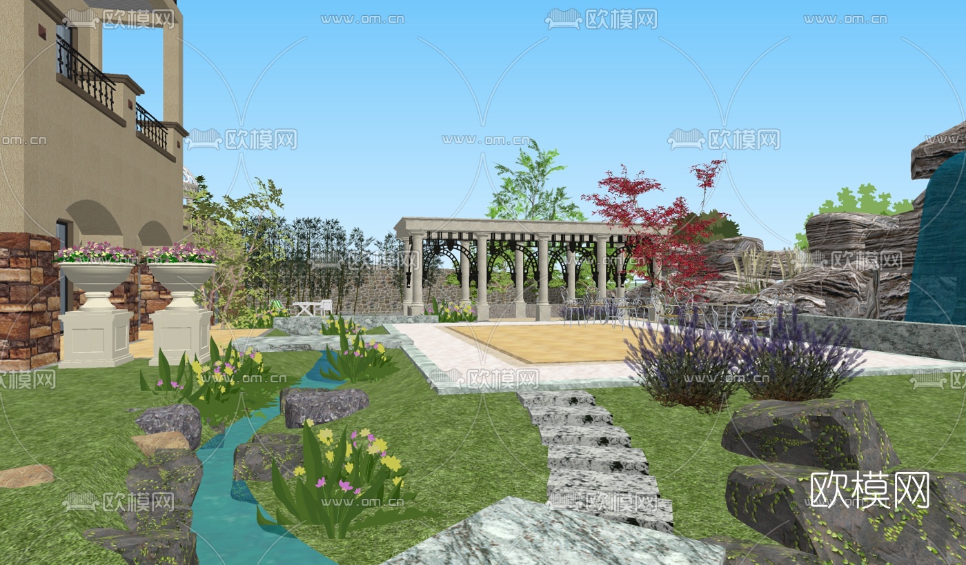 欧式园林景观su模型下载（渲染图4）