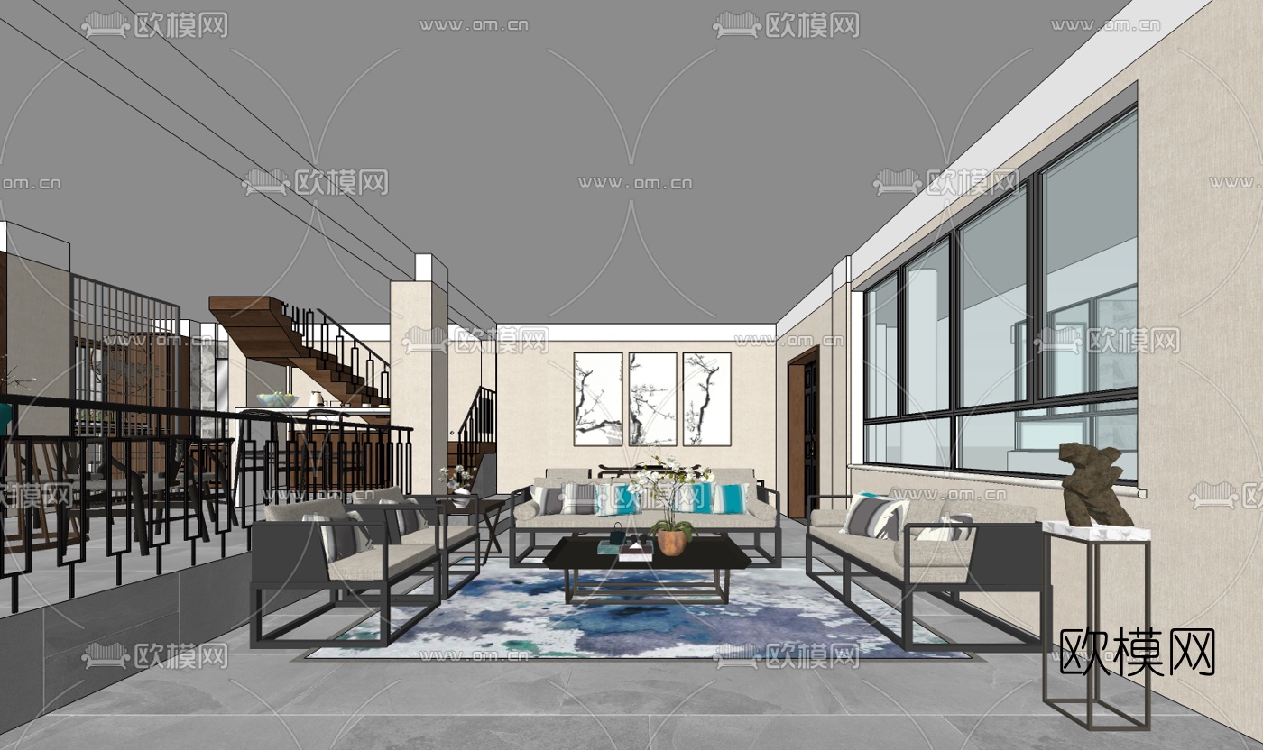 新中式客餐厅下载（渲染图1）