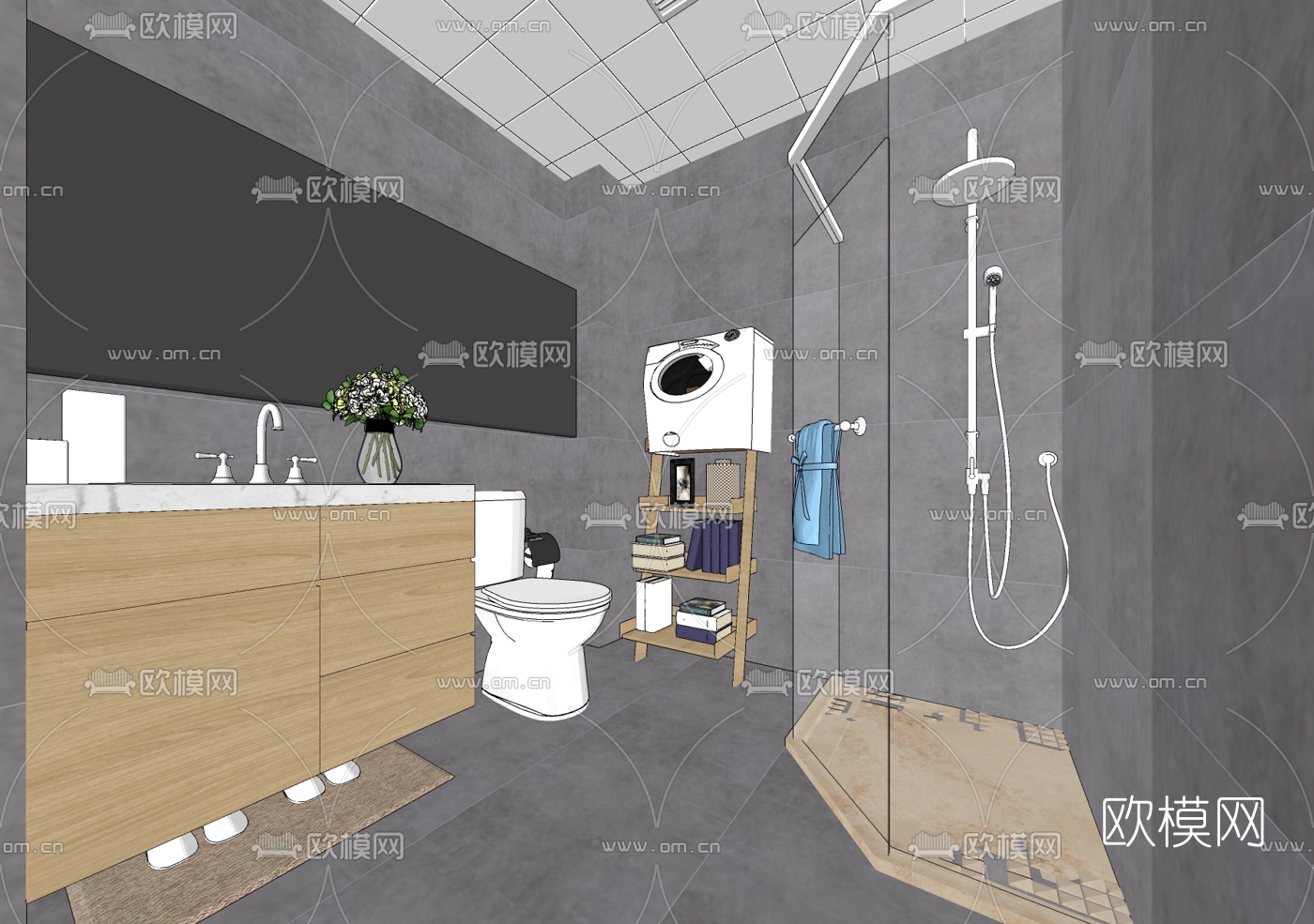 北欧浴室卫生间su模型下载
