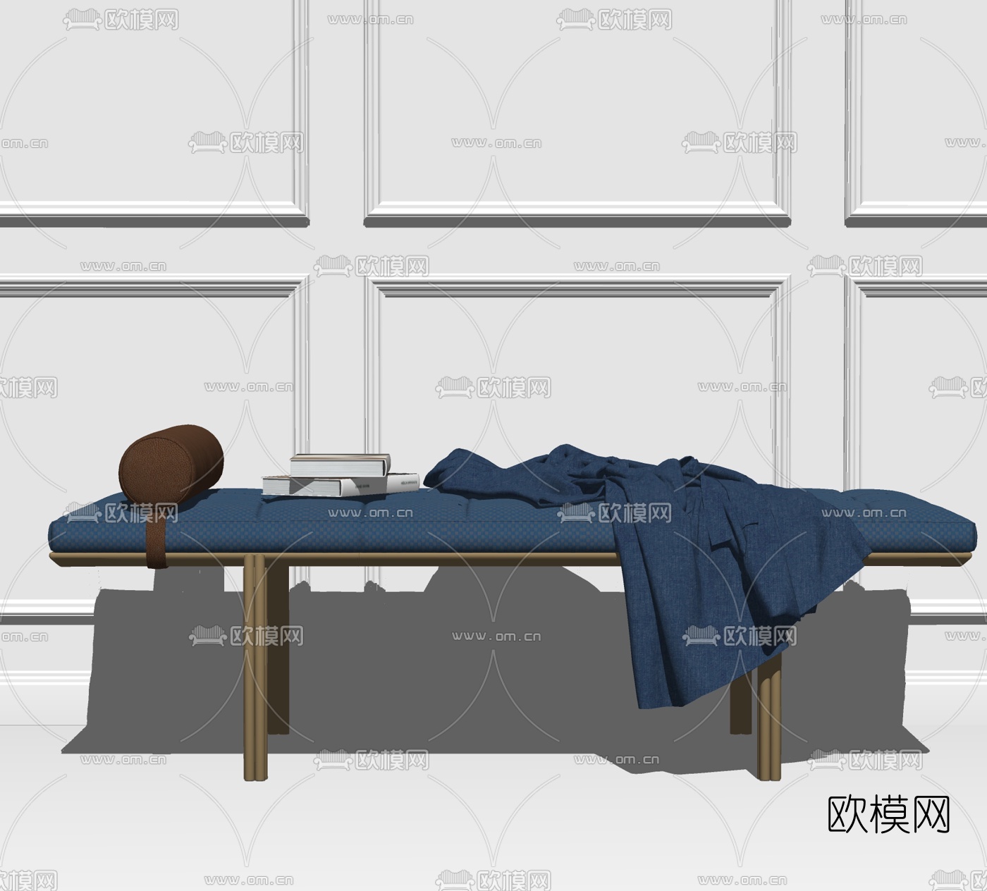 现代金属布艺床尾凳脚踏su模型下载