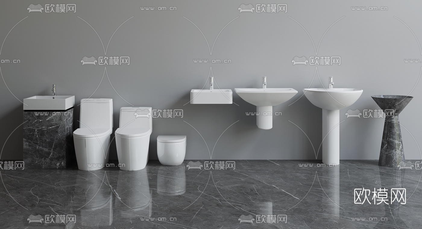 现代洗手池马桶座便器3d模型