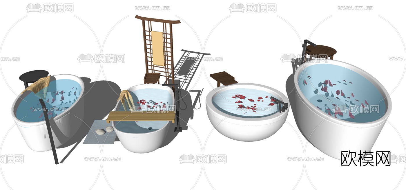 现代浴缸摆件组合su模型下载