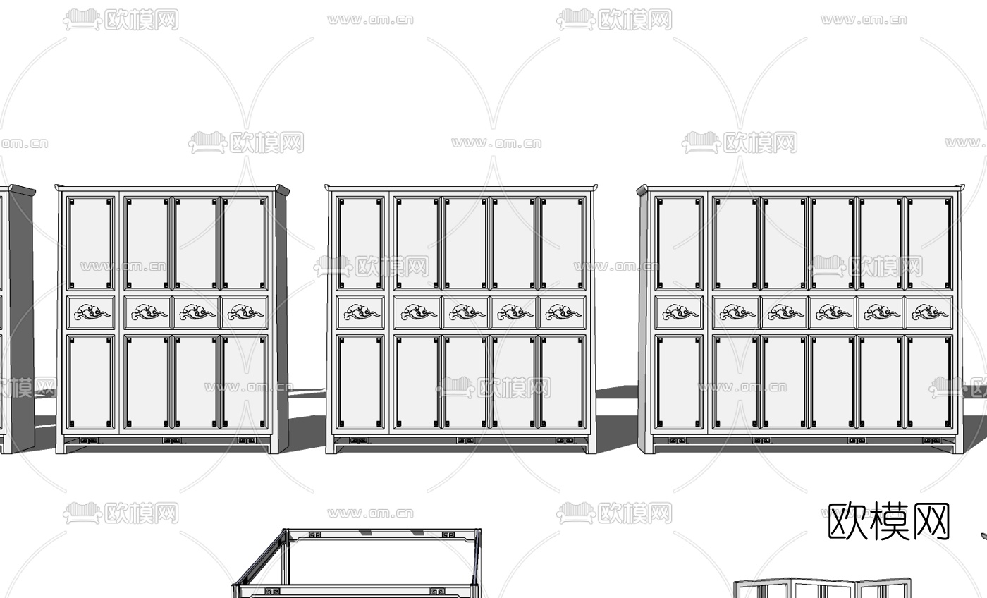 中式梳妆台衣柜组合su模型下载（渲染图3）