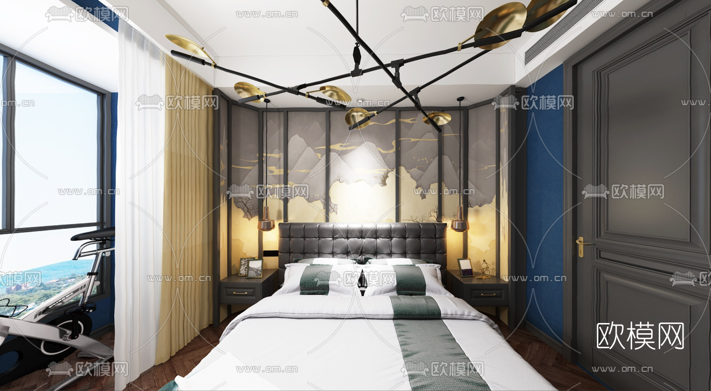 后现代卧室全景3D模型-免费3dmax模型库-欧模网