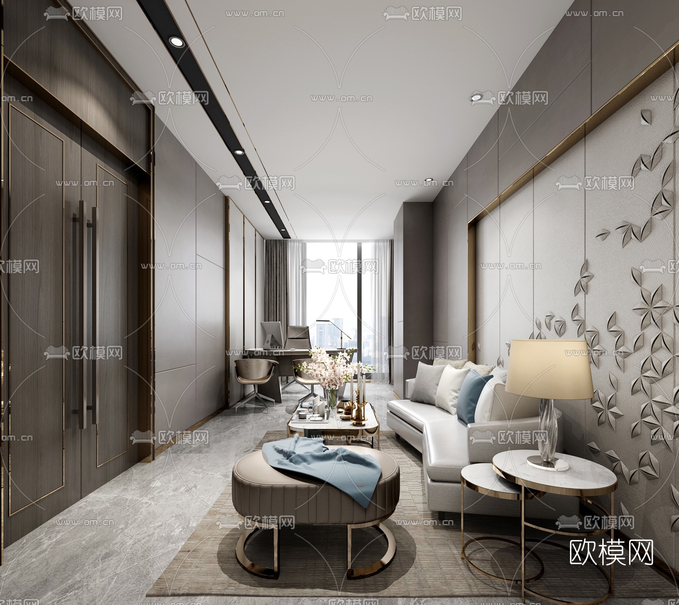 新中式总经理办公室3d模型-免费3dmax模型库-欧模网