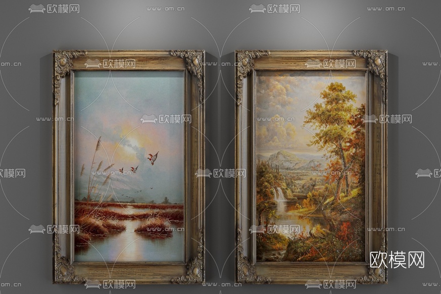 欧式装饰有框画组合3D模型下载