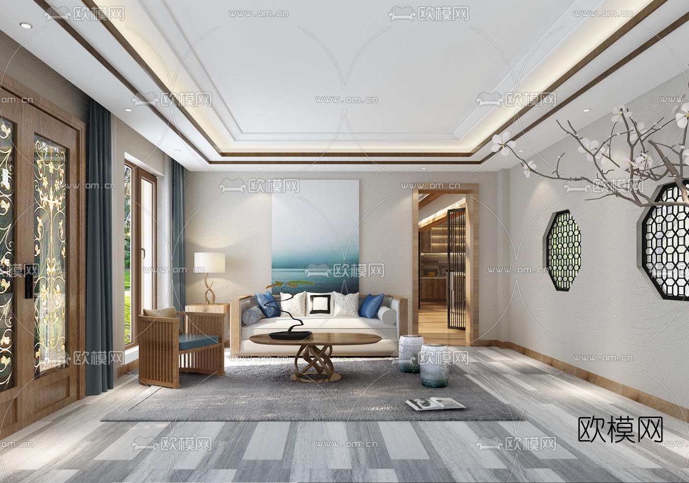 现代阳光房沙发茶台休闲区组合3D模型