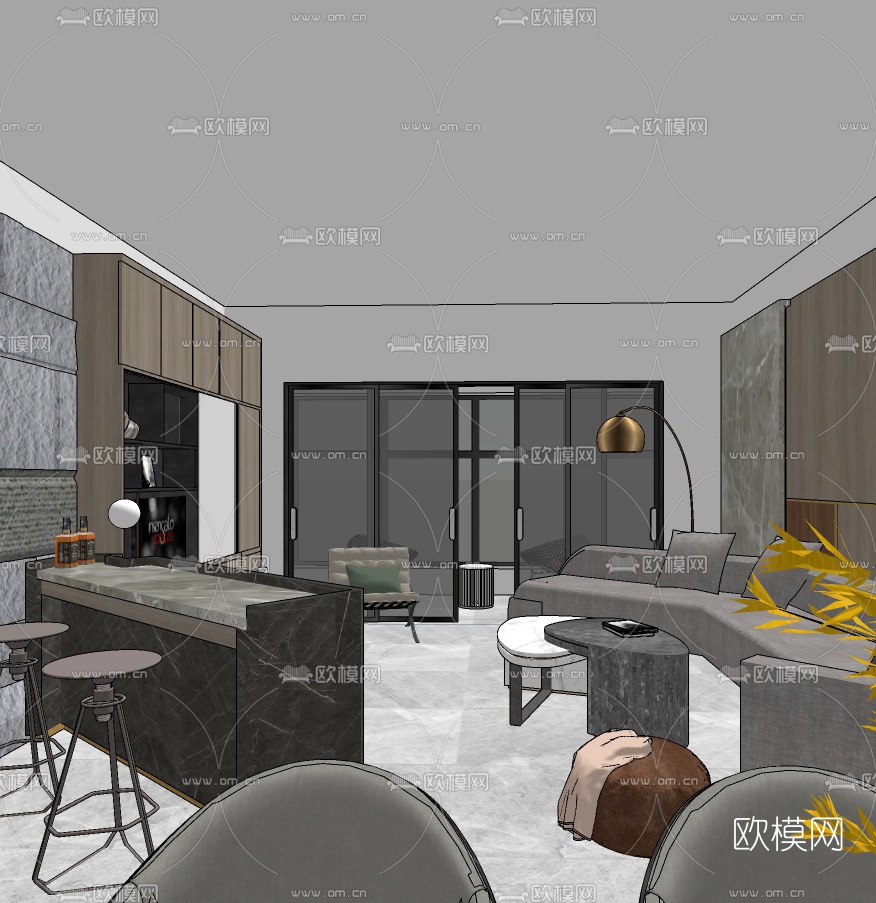 现代轻奢客餐厅su模型下载（渲染图28）