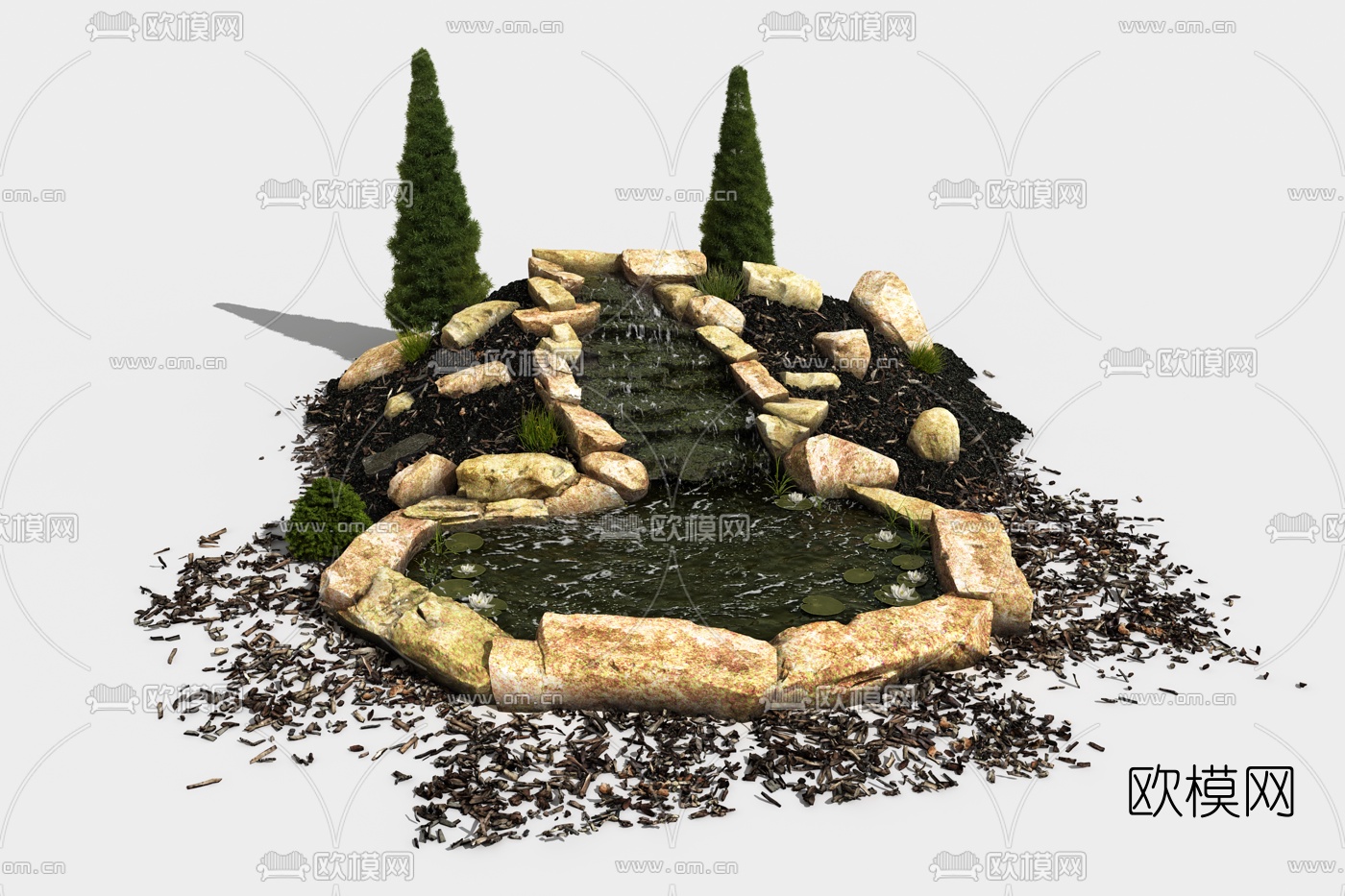 现代植物水景水池3d模型