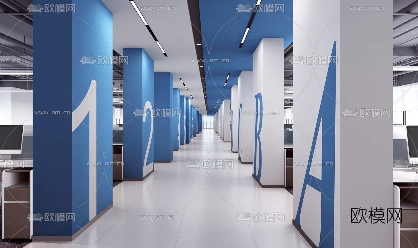 现代敞开式办公区3d模型