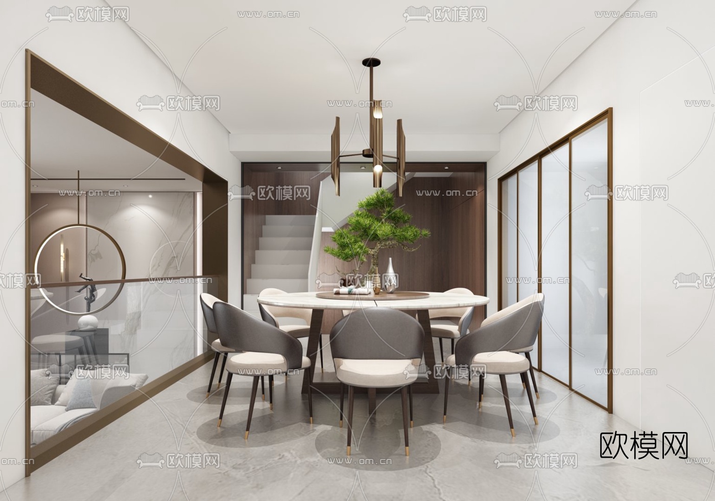 北欧跃层客厅餐厅3D模型