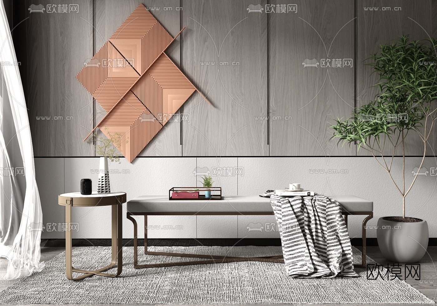 现代轻奢沙发凳su模型下载（渲染图1）