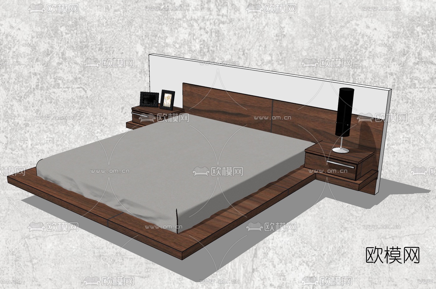 现代双人床组合su模型下载（渲染图3）