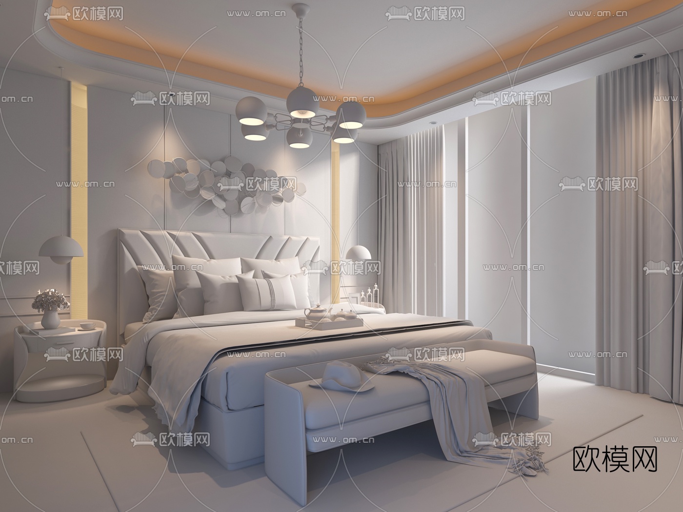 现代轻奢主人房卧室3D模型