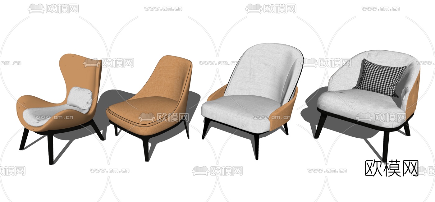 北欧休闲椅组合su模型下载