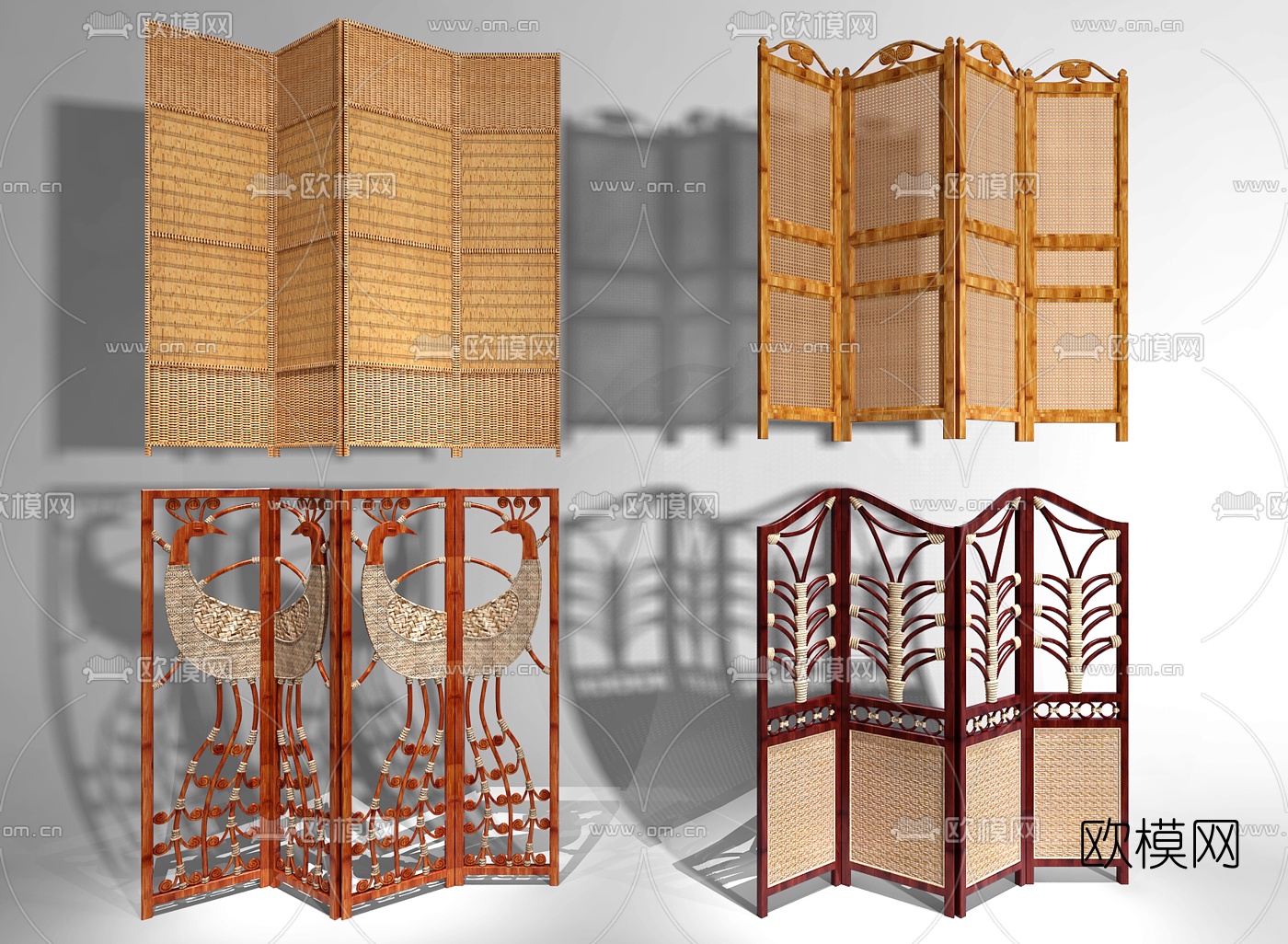东南亚藤编屏风隔断3d模型下载（渲染图1）
