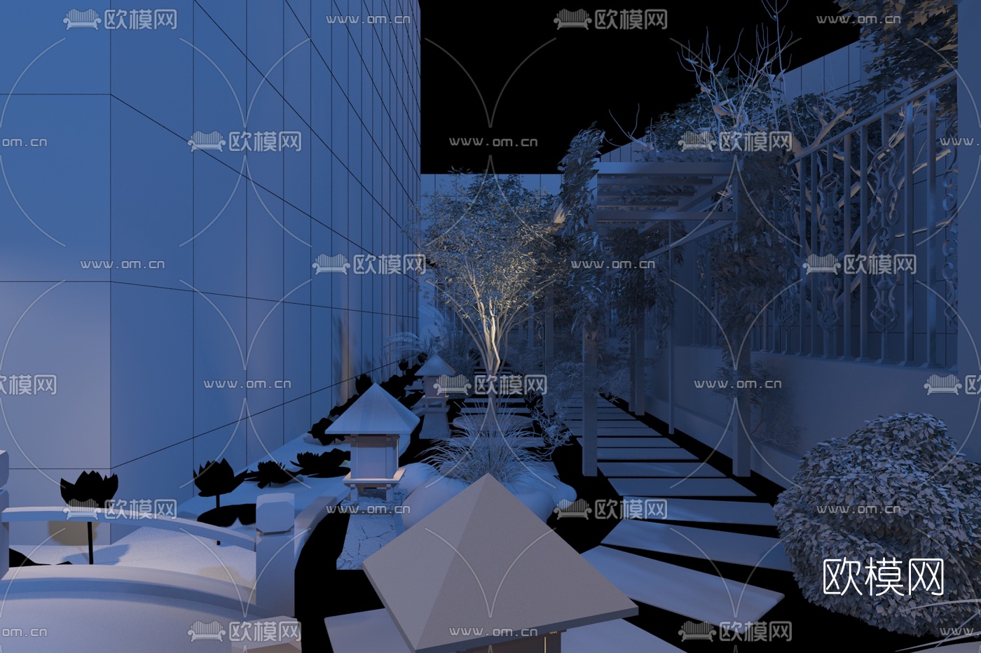 新中式别墅院子花园免费3d模型