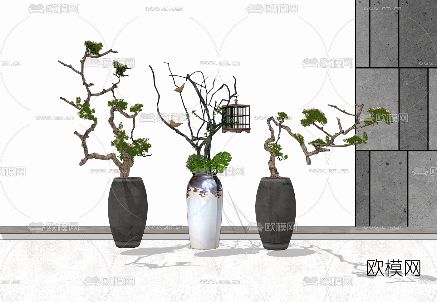 新中式植物盆栽su模型下载