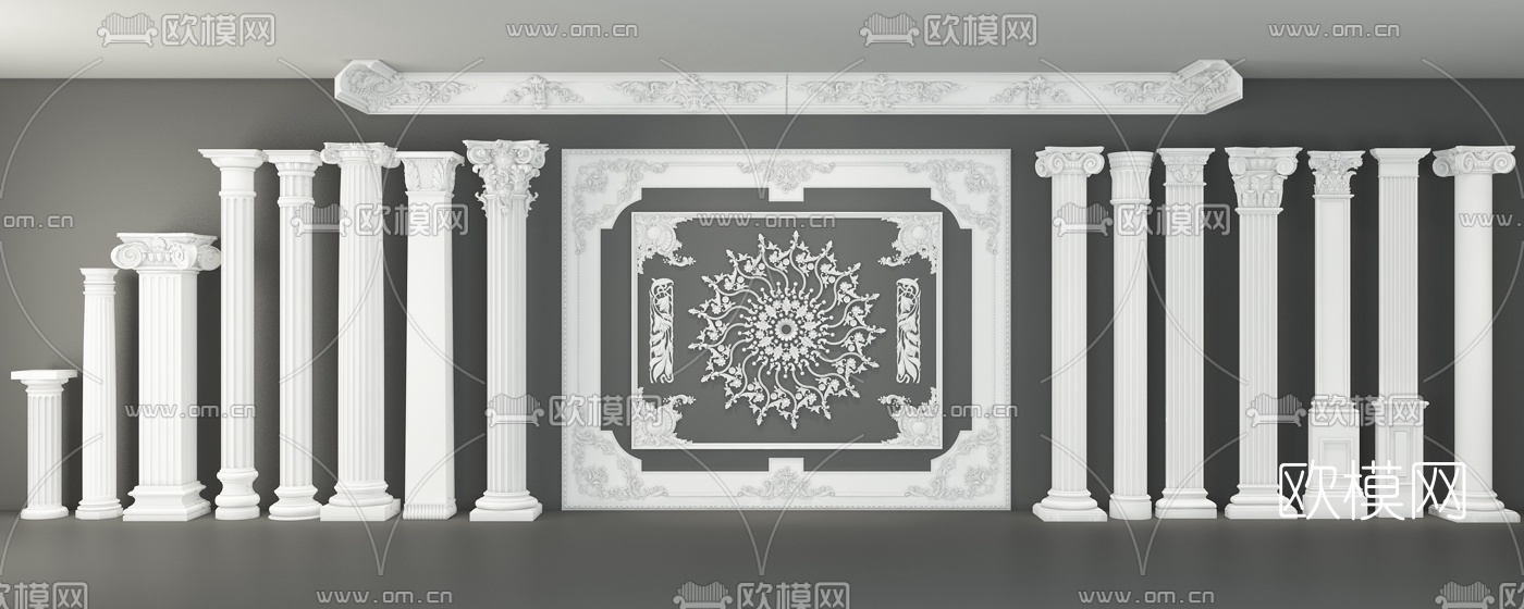 欧式石膏罗马柱雕花柱头组合3D模型
