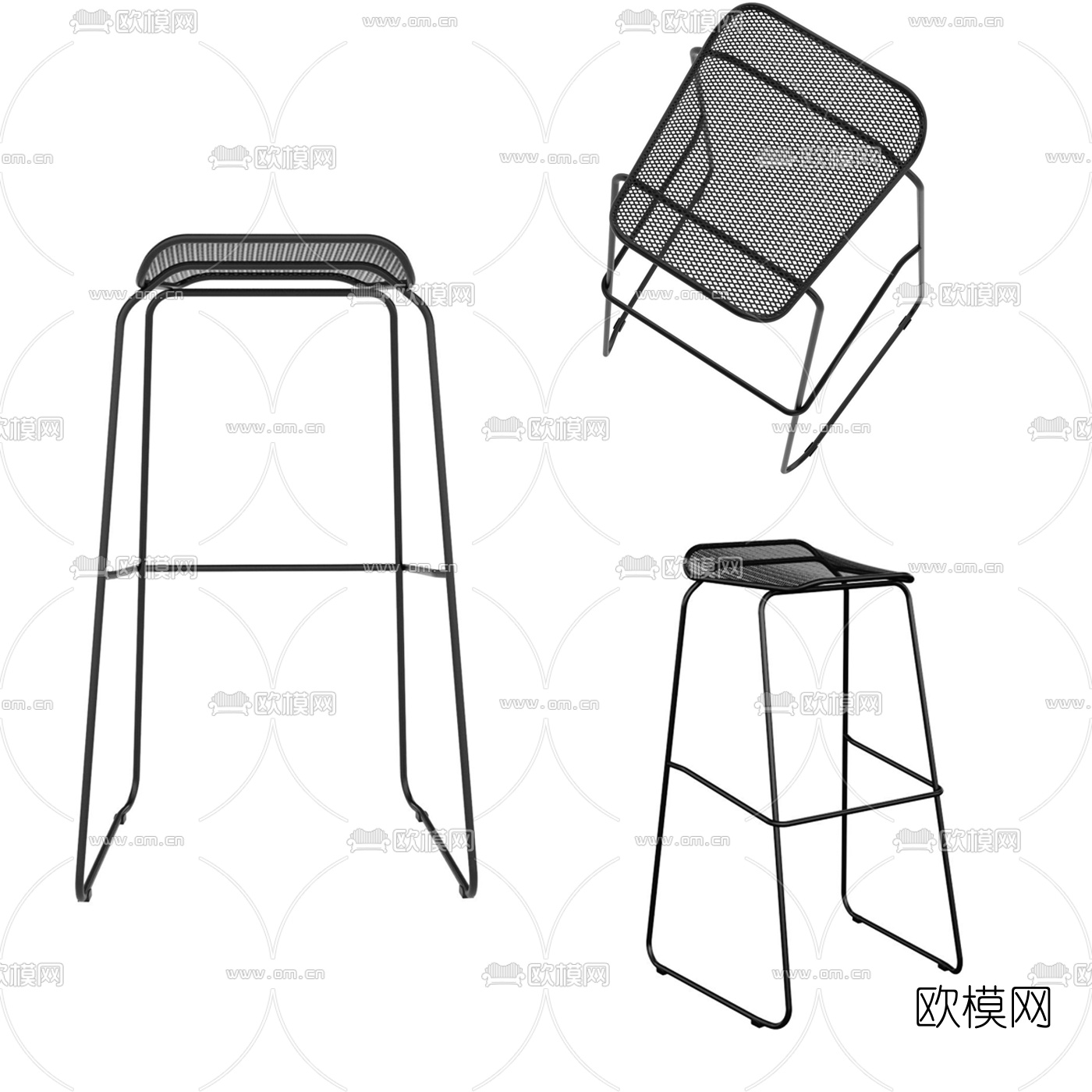 工业风铁艺吧台椅3d模型