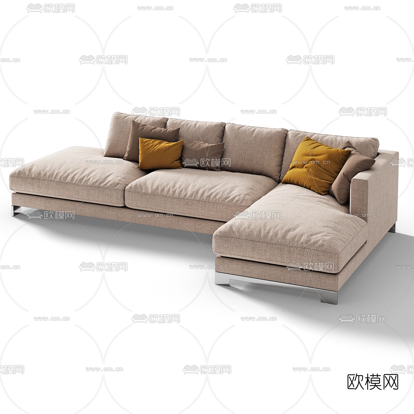 现代布艺多人转角沙发3d模型