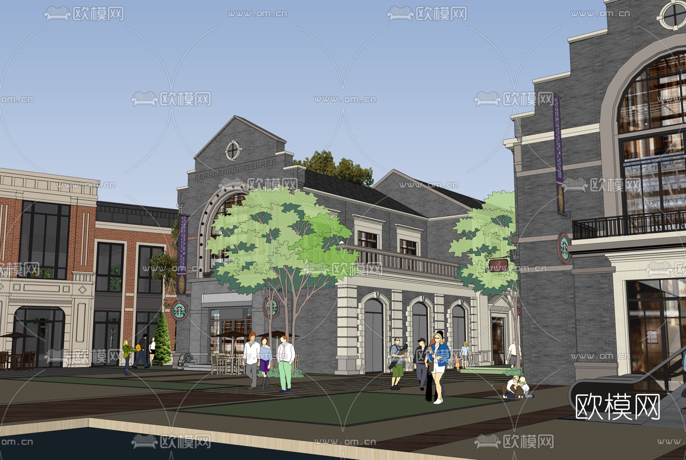 中式民国风酒吧商业街su模型下载（渲染图8）