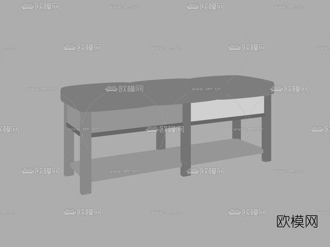 美式床尾凳3d模型下载（渲染图2）