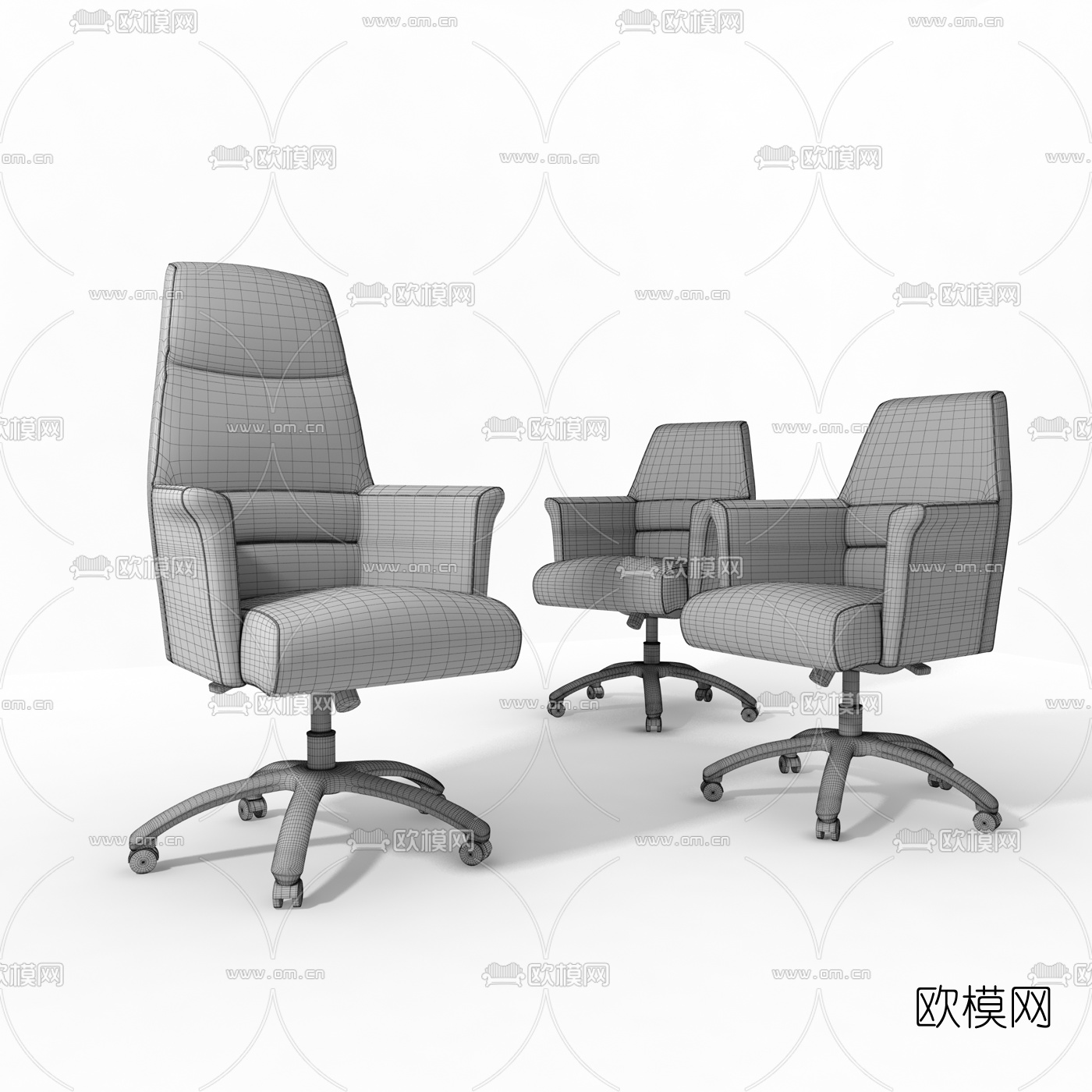 现代皮革大班椅班前椅3d模型下载（渲染图2）