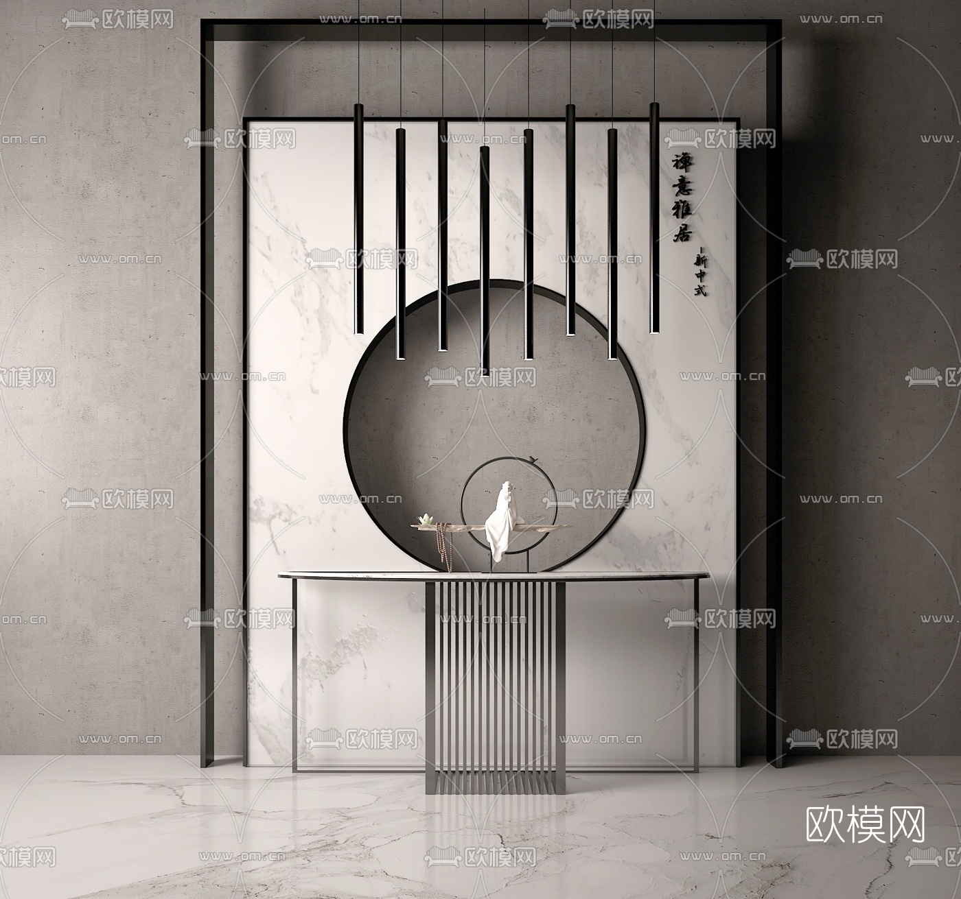 新中式禅意玄关端景条案3D模型